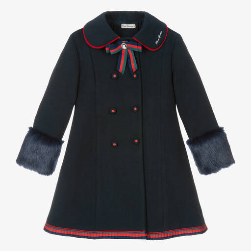 Piccola Speranza-Girls Blue Faux Fur Trim Coat | Childrensalon Outlet