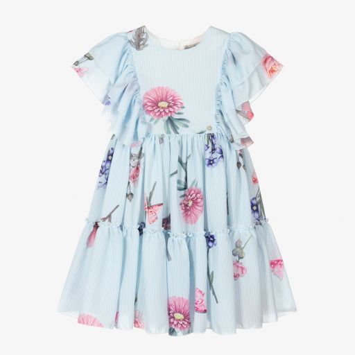 Piccola Speranza-Girls Blue Floral Dress | Childrensalon Outlet