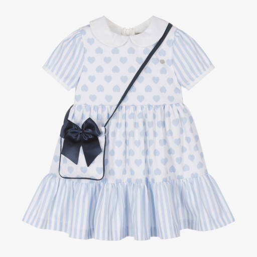 Piccola Speranza-فستان أزرق للبنات بنقشة القلوب مع حقيبة | Childrensalon Outlet