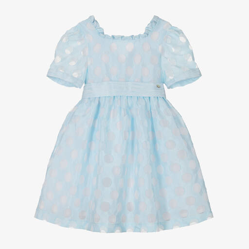 Piccola Speranza-Girls Blue Polka Dot Dress | Childrensalon Outlet