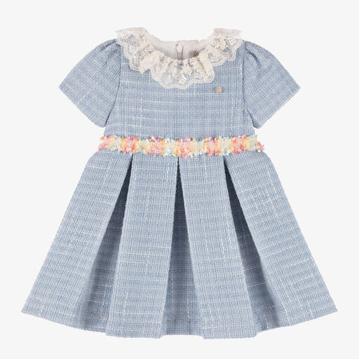 Piccola Speranza-Girls Blue Tweed Pleated Dress | Childrensalon Outlet