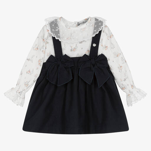 Piccola Speranza-Girls Blue & White Cotton Bunny Skirt Set  | Childrensalon Outlet
