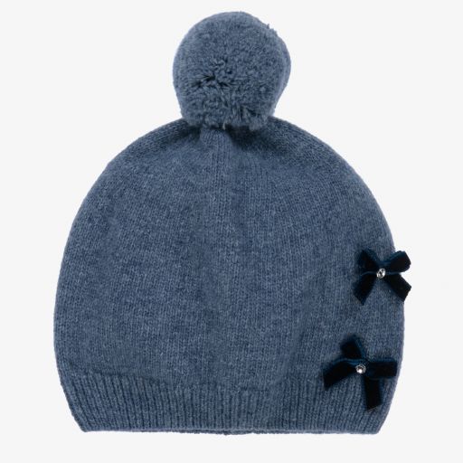 Piccola Speranza-Girls Blue Wool Beanie Hat | Childrensalon Outlet