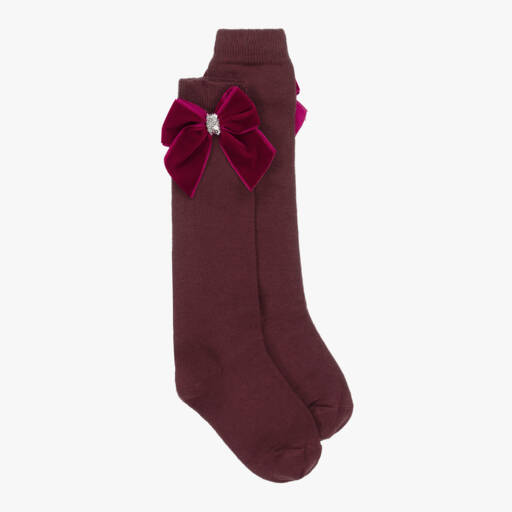 Piccola Speranza-Girls Burgundy Velvet Accent Socks | Childrensalon Outlet