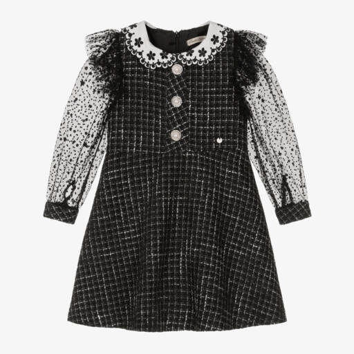 Piccola Speranza-Girls Elegant Black Tweed Frock | Childrensalon Outlet