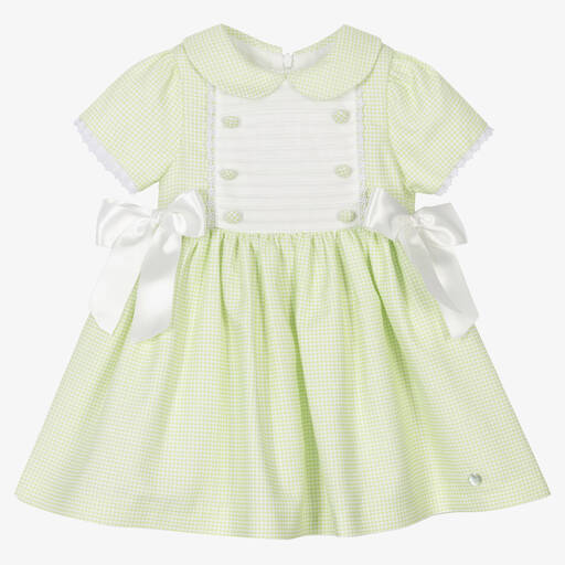 Piccola Speranza-Girls Green Cotton Patterned Dress | Childrensalon Outlet