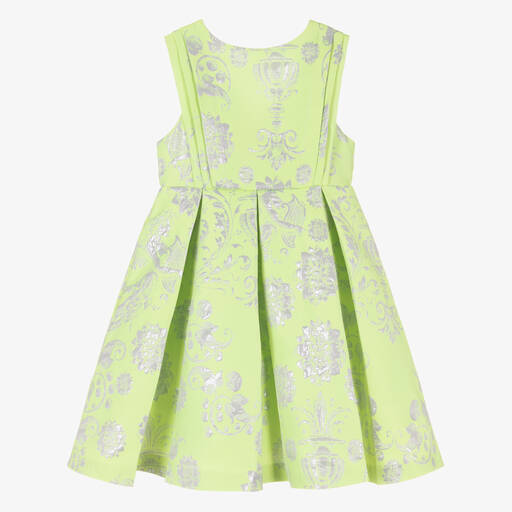 Piccola Speranza-فستان جاكارد لون أخضر وفضّي بنمط ورود | Childrensalon Outlet