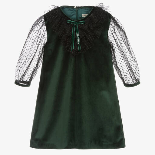 Piccola Speranza-Girls Green Velvet Dress | Childrensalon Outlet