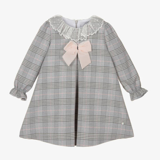 Piccola Speranza-Girls Grey Check Bow Dress | Childrensalon Outlet