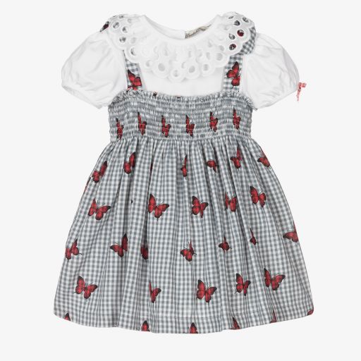 Piccola Speranza-Girls Grey Gingham Dress Set | Childrensalon Outlet