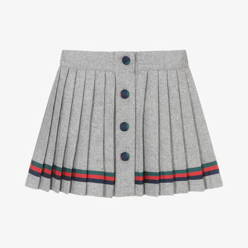 Piccola Speranza-Girls Grey Pleated Wool Skirt | Childrensalon Outlet
