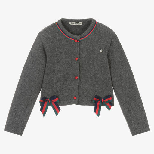 Piccola Speranza-Girls Grey Wool Bow Cardigan | Childrensalon Outlet