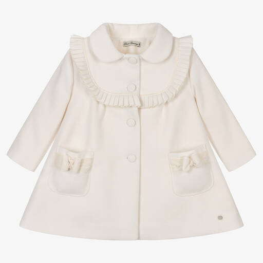 Piccola Speranza-Girls Ivory Traditional Pleated Coat | Childrensalon Outlet