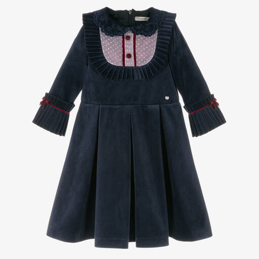 Piccola Speranza-Girls Navy Blue Blue Velvet Dress | Childrensalon Outlet