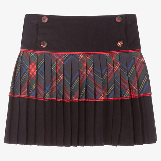 Piccola Speranza-Girls Navy Blue Tartan Skirt | Childrensalon Outlet