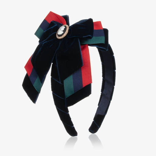 Piccola Speranza-Girls Navy Blue Velvet Bow Hairband | Childrensalon Outlet