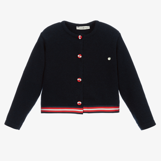 Piccola Speranza-Girls Navy Blue Wool Cardigan | Childrensalon Outlet