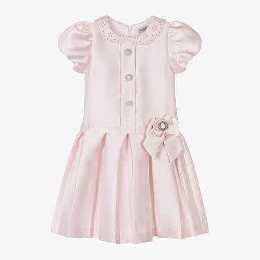 Piccola Speranza-Girls Pale Pink Satin Collared Dress | Childrensalon Outlet