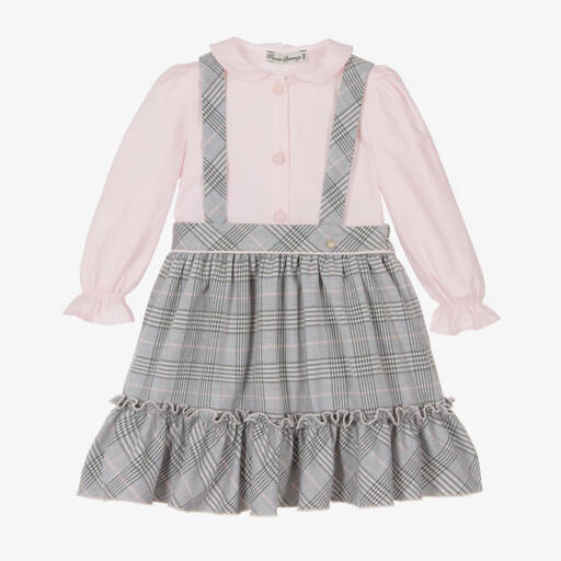 Piccola Speranza-طقم تنورة تارتان لون زهري ورمادي للبنات | Childrensalon Outlet