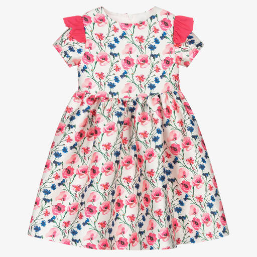 Piccola Speranza-Girls Pink & Blue Floral Satin Dress | Childrensalon Outlet