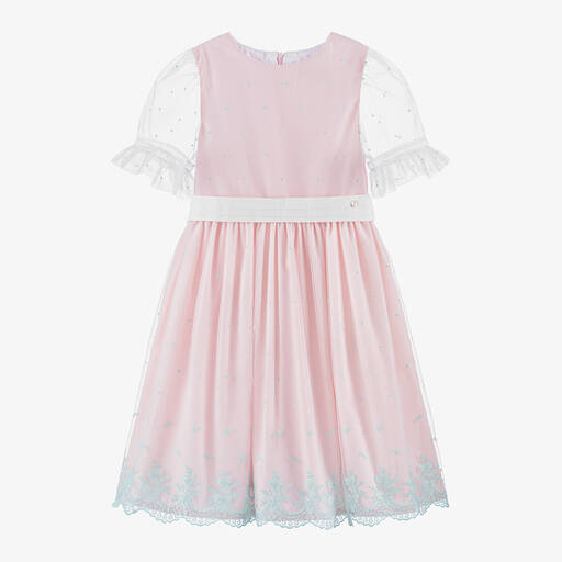 Piccola Speranza-Girls Pink Cotton & Tulle Dress | Childrensalon Outlet