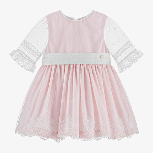 Piccola Speranza-Girls Pink Embroidered Tulle Dress | Childrensalon Outlet