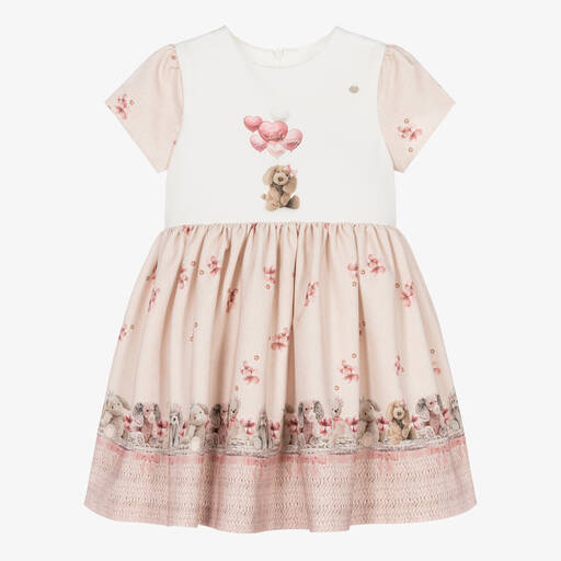 Piccola Speranza-Girls Pink Floral Teddy Print Dress | Childrensalon Outlet