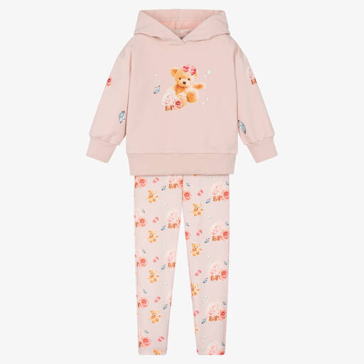Piccola Speranza-Girls Pink Rose & Teddy Leggings Set | Childrensalon Outlet