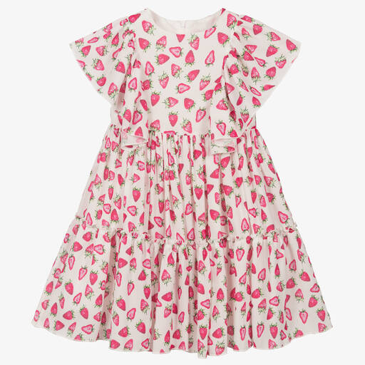Piccola Speranza-Girls Pink Strawberry Chiffon Dress | Childrensalon Outlet