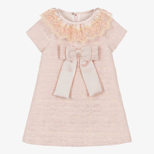 Piccola Speranza-Girls Pink Tweed Bow Dress | Childrensalon Outlet