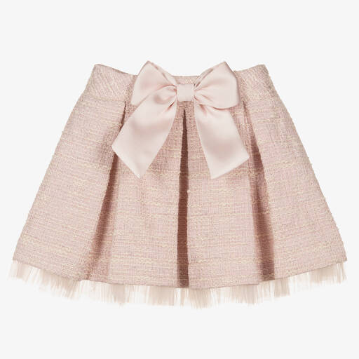 Piccola Speranza-Jupe rose en tweed à nœud fille | Childrensalon Outlet