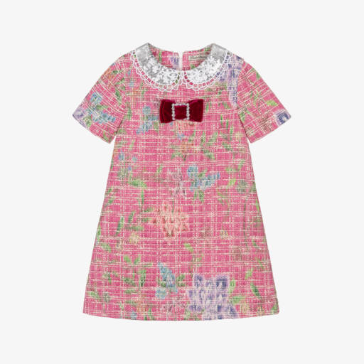 Piccola Speranza-Girls Pink Tweed Dress with Sequins | Childrensalon Outlet