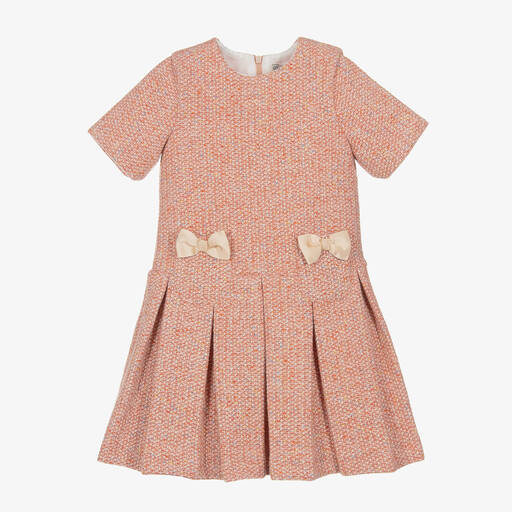 Piccola Speranza-Girls Pink Tweed Pleated Dress  | Childrensalon Outlet