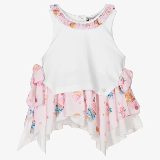Piccola Speranza-Girls Pink & White Cotton Top | Childrensalon Outlet