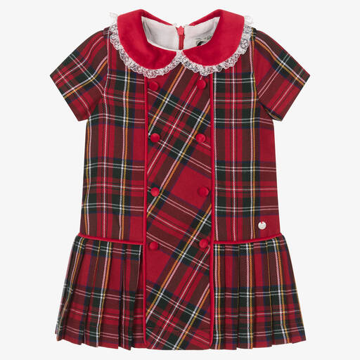 Piccola Speranza-Girls Red Collared Tartan Dress | Childrensalon Outlet