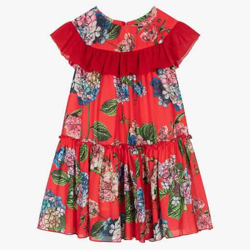 Piccola Speranza-Girls Red Floral Chiffon Dress | Childrensalon Outlet