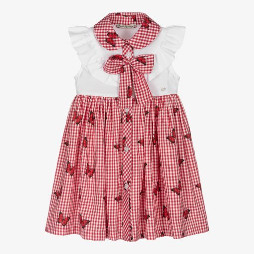 Piccola Speranza-Красное платье в мелкую клетку для девочек | Childrensalon Outlet