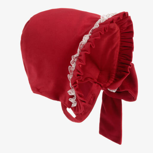 Piccola Speranza-قبعة بونيه قطن مخمل لون أحمر للمولودات | Childrensalon Outlet
