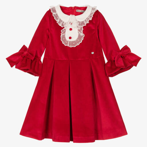 Piccola Speranza-فستان مخمل لون أحمر | Childrensalon Outlet