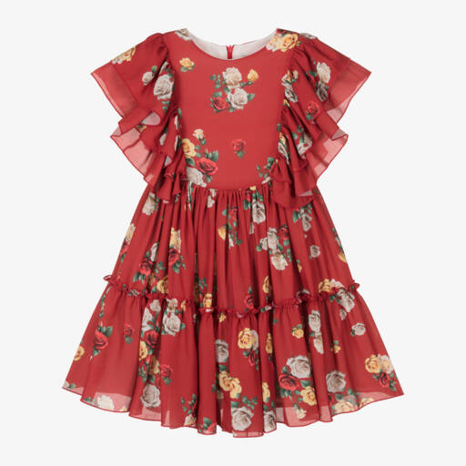 Piccola Speranza-Girls Scarlet Blossom Chiffon Gown | Childrensalon Outlet