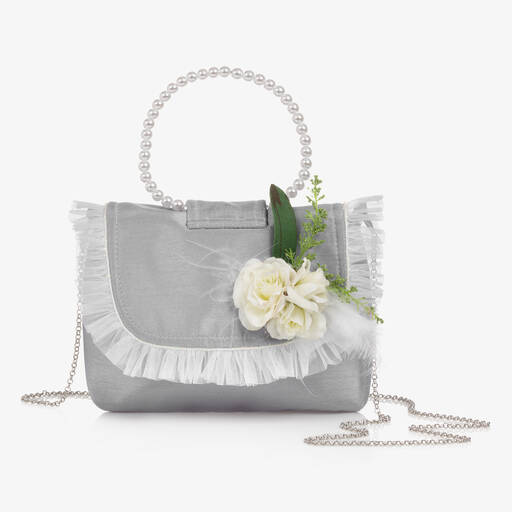 Piccola Speranza-Girls Silver Flower Handbag (21cm) | Childrensalon Outlet