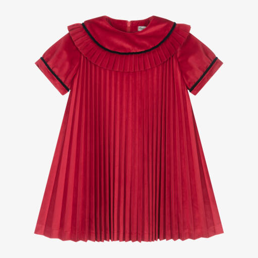 Piccola Speranza-Girls Velvet Red Pleated Dress | Childrensalon Outlet