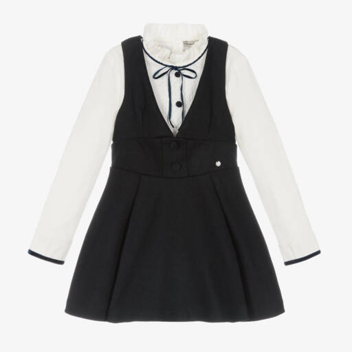 Piccola Speranza-Girls White Blouse & Navy Dress | Childrensalon Outlet