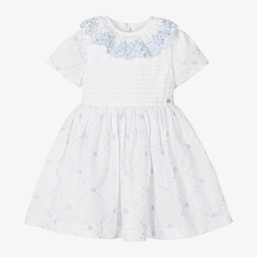 Piccola Speranza-Girls White & Blue Floral Dress | Childrensalon Outlet
