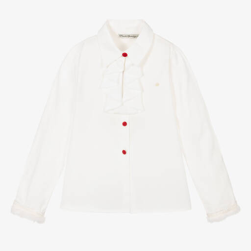 Piccola Speranza-Белая хлопковая блузка с рюшами | Childrensalon Outlet