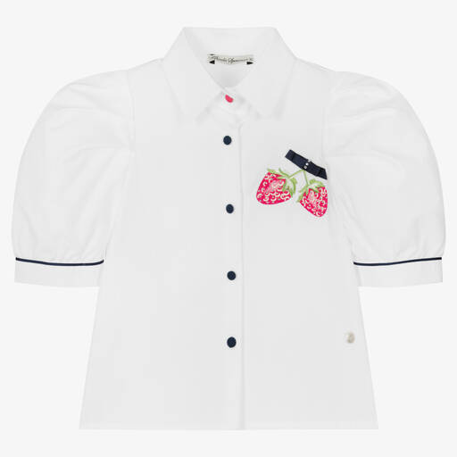 Piccola Speranza-Белая хлопковая рубашка с клубникой | Childrensalon Outlet