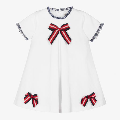 Piccola Speranza-Girls White Dotty Bow Dress | Childrensalon Outlet