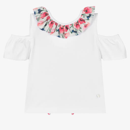 Piccola Speranza-Белый хлопковый топ с цветами | Childrensalon Outlet