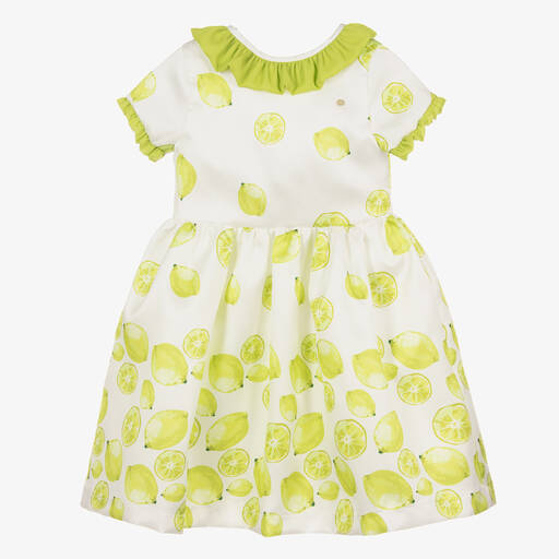 Piccola Speranza-Girls White & Green Lime Dress | Childrensalon Outlet