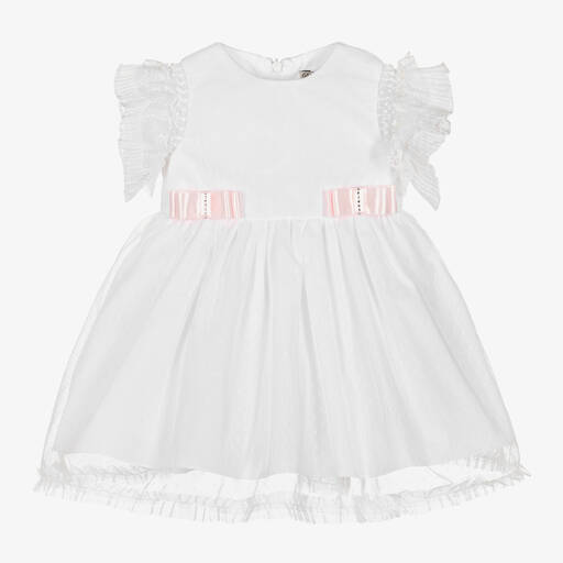 Piccola Speranza-Girls White Lace Tulle Dress | Childrensalon Outlet